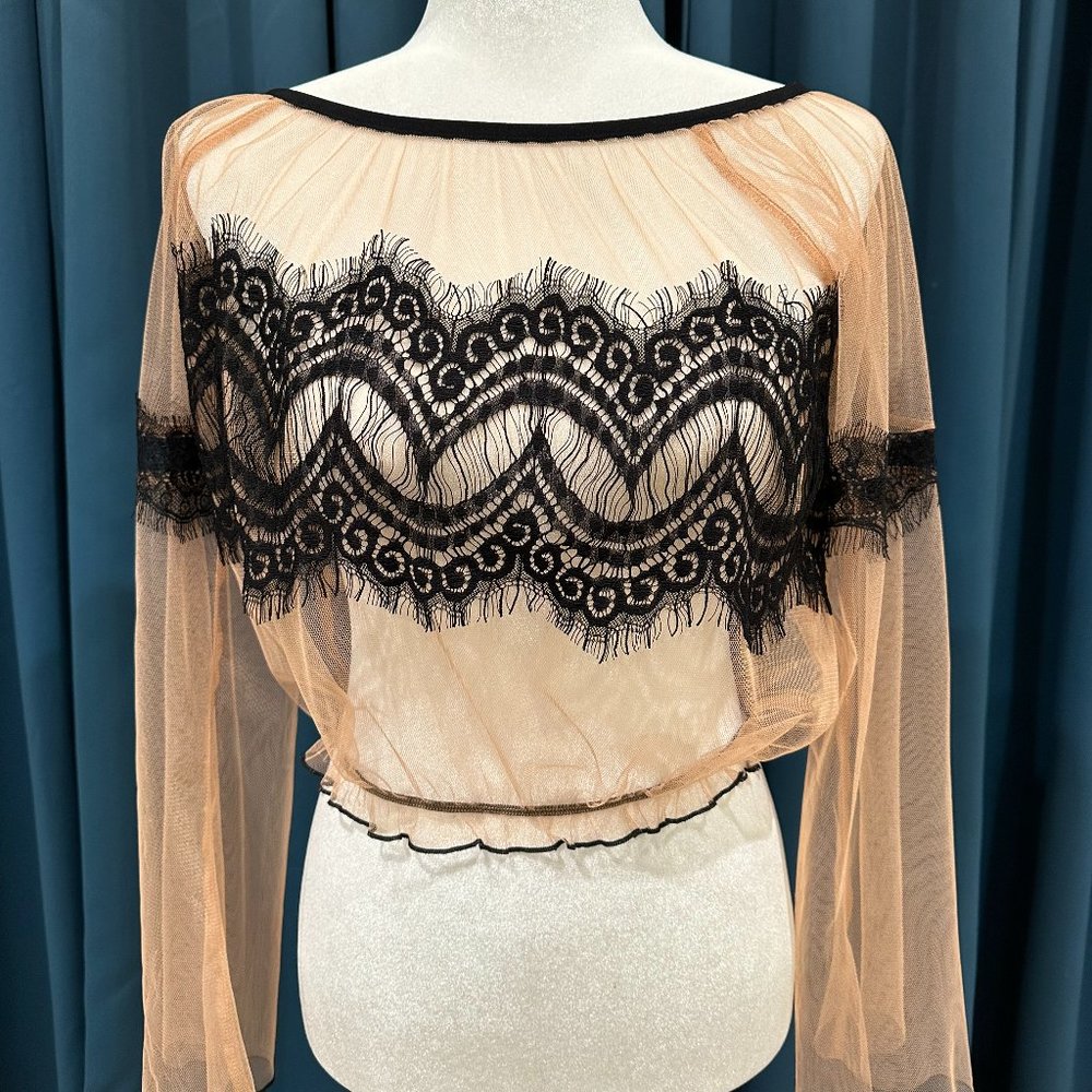 Black Lace See Through Blouse
